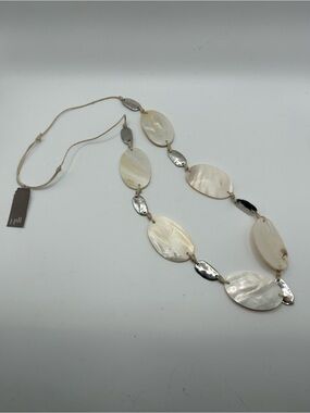 J. Jill rope boho necklace with shell and silver tone hammered metal NWT